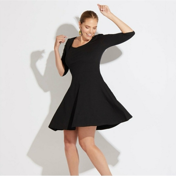NEW PACT Organic Cotton Fit & Flare Skater Scoop Dress Minimal Black Size Medium - Picture 2 of 11